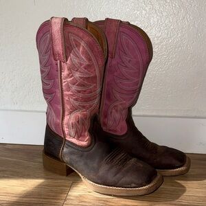 Justin Boots Pink and Brown Heeled Western Boots